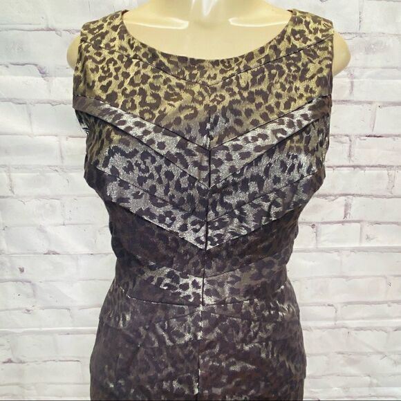 Adrianna Papell Leopard New with Tag Metallic Print Sheath Night Out Dress - Picture 4 of 12